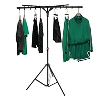BAOYOUNI Collapsible Clothes Drying Rack Folding Garment Stand Coat Hanger Laundry Pole Portable Indoor Outdoor Airer, Height Adjustable - Black