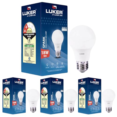 Image of LUKER JVLuker 18W LED Bulb B22 Base Energy Efficient 2 Star Light 120 Degree Wide Beam Coverage High CRI Surge Protection Lights for Home and Office, 1 Year Warranty (Pack of 4, White)