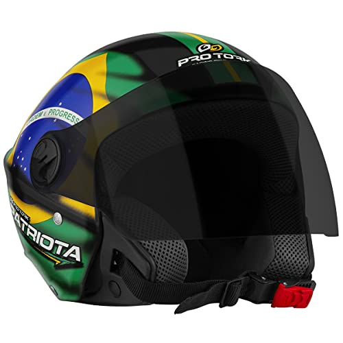 Pro Tork Capacete Aberto New Liberty Three Patriota Brasil, Viseira Fumê, Preto/Verde, Tam. 58