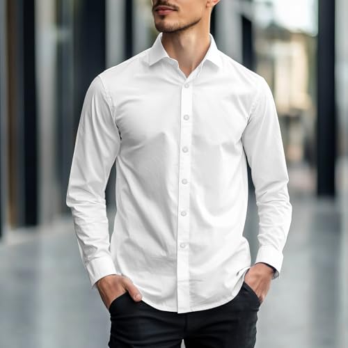 Men's Long Sleeve Dress Shirt Elastic and Wrinkle-Free Stretchable Fabric with Button Down Design4