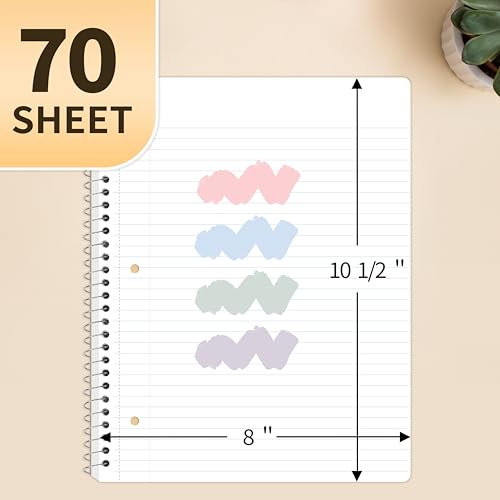 SUNEE-Spiral-Notebooks-College-Ruled-1-Subject-4-Pack-8-x-10-12-in-70-Sheets-3-Hole-Punched-Paper-Pastel-Pink-Purple-Blue-Green-for-School-HomeOfficeWriting-Journal