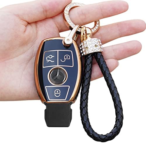 Yumzeco Etui na kluczyki samochodowe, 3 przyciski, silikonowe, z tworzywa TPU, z brelokiem, z systemem keyless, czarne