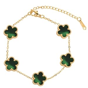Women’s Four-Leaf Clover Bracelet Hypoallergenic Stainless Steel 18K Gold Plated Adjustable for Women Lucky Clover Bracelet four leaf Clover jewelry