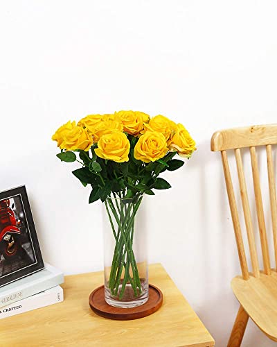 Laelfe 12 Pcs Artificial Flowers Roses Silk Flowers Fake Long Stem Artificial Roses For Home Wedding Decorations (Yellow) #TOP6