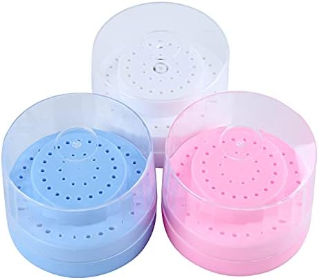 Dental Multi-Use Burs Holder 60 Holes Round with Transparent Cover Autoclave Sterilizer Burs Block for Dental Lab Dentist Tool Plastic Case 1 Pcs Two Size Aperture Color Random