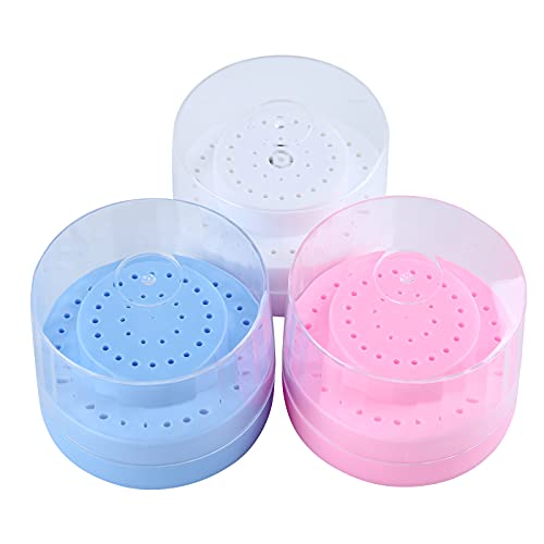 Dental Multi-Use Burs Holder 60 Holes Round With Transparent Cover Autoclave Sterilizer Burs Block For Dental Lab Dentist Tool Plastic Case 1 Pcs Two Size Aperture Color Random #TOP11