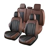 Doogo Leather Seat Covers, Seat Covers Full Set 5 Seat, Waterproof Car Seat Covers, Nappa Leather Car Seat Protector Accessories Fit for Most Cars-Brown&Black