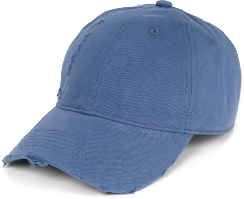 styleBREAKER Unisex Baseball Cap Destroyed Look mit Rissen, 6 Panel Cap Einfarbig, Basecap Schnalle verstellbar 04023092, Farbe:Blau