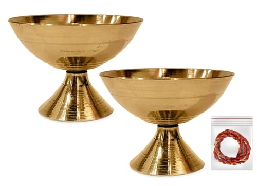 Craftsman - Set of 2 - Brass Payali Diya Small Traditional Oil Lamp for Pooja Home Temple & Festive Decor