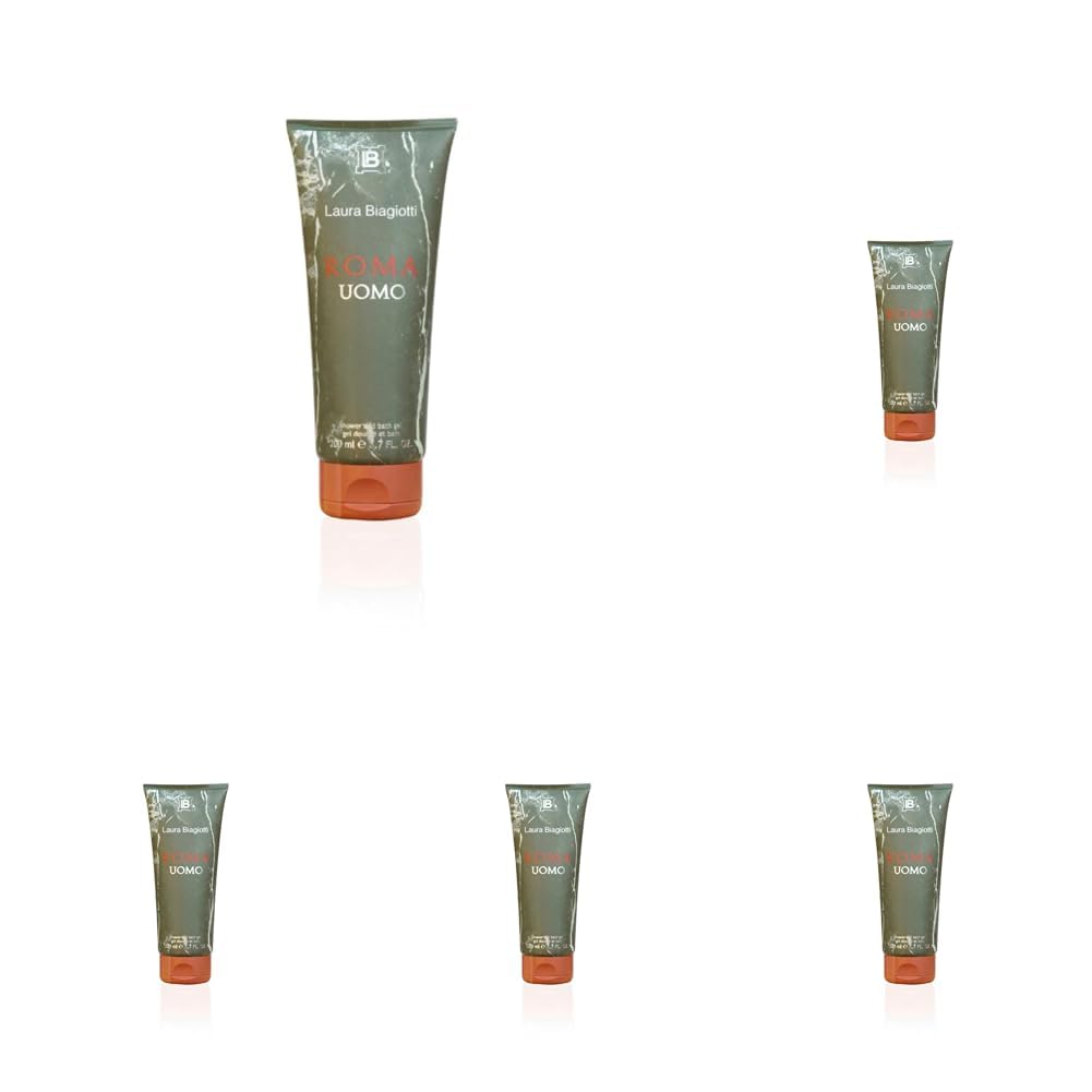 Laura Biagiotti – Roma Uomo Shower Gel 200 ml – Duschgel für Männer – Orientalisch-holzige Duftkomposition – Verführerische und würzige Noten – Tube mit Flip-Top-Verschluss (Packung mit 5)