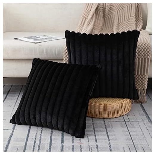 ZLINA Set of 2 Faux Fur Plush Black Throw Pillow Covers Fuzzy Striped Pillowcase Cushion Covers 18 x 18 Inch Decor Sofa Couch Bedroom