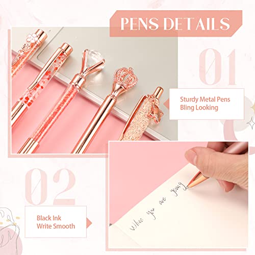 Image of Janmini Metal Ballpoint Pens Cute Diamond Pattern Journal Pens Black Ink Retractable Glitter Pens for Women School Wedding Office Home 9 Pack (Rose Gold)