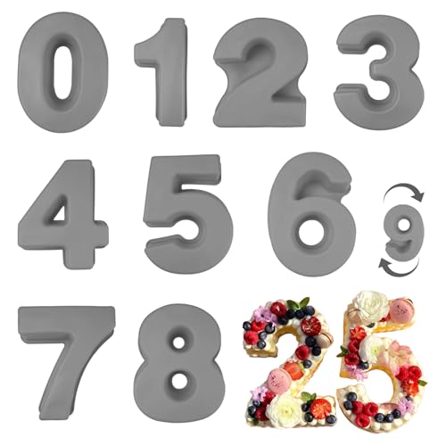 Velicber 9 Piezas Molde de Silicona para Pastel con Números 0-8 (10 Pulgadas) Grande Molde 3D de Pastel Digital, Antiadherente, Sin BPA, Ideal para Cumpleaños, Bodas, Aniversarios