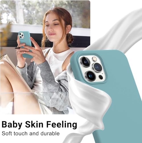 Image of VONZEE Microfiber Candy Case Compatible for iPhone 12 Pro Max Smooth Touch Cushion Liquid Soft Silicone Gel Rubber Non-Slip Full Body Protective Shockproof Back Cover|6.7 Inch|Solid (Cactus), Blue