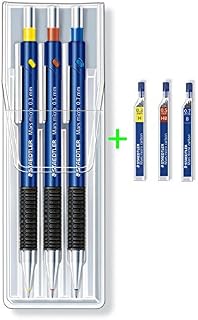STEADTLER Mars® Micro 0.3 mm + 0.5 mm + 0.7 mm Mechanical Pencils, assorted set of 3, colour coded, spare set with 36 fine leads, H HB B
