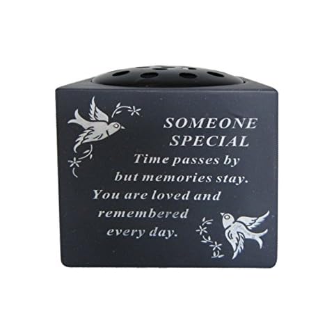 Someone Special Slate Grey Memorial Flower Vase - Dove & Diamante Detail Grave Plaque Tribute Cover