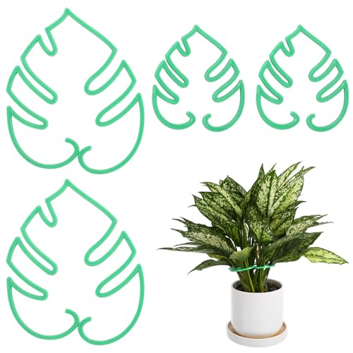 SEWACC 4 Stück Pflanzenstützen Monstera Blattform aus Kunststoff Pflanzenring mit Mehreren Steckplätzen Stabhalter für Zimmerpflanzen und Garten Stabile Pflanzenhalterung für Blumen und