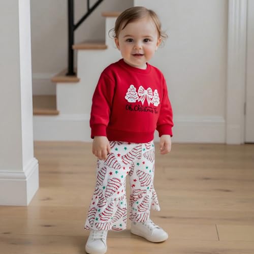 Toddler Baby Girl Christmas Outfit Pullover Sweatshirt Top Flared Pants Set Cute 2 Piece Bell Bottom Outfit2