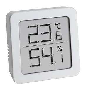 TFA Dostmann digitale thermo-hygrometer, 30.5051.02, voor de controle van the temperatuur en luchtvochtigheid binnen, op te hangen of neer te zetten, kunststof, wit, (L) 61 x (B) 20 x (H) 61 (65) mm