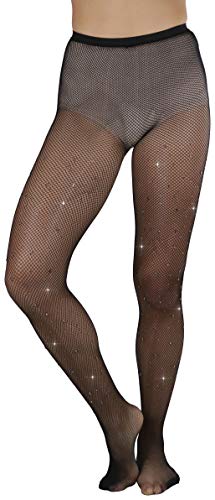Image of ToBeInStyle Women's Fine Fishnet Pattern Pantyhose w /Back Seam & Rhinestones