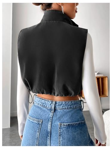 Women's Zip Up Vest Sleeveless Drawstring Hem Y2K Cropped Jacket Outerwear2