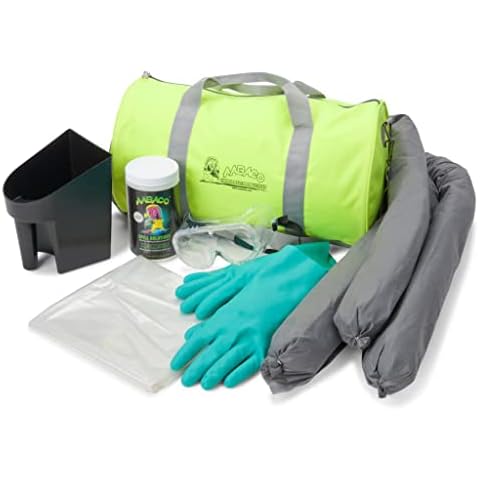 AABACO Portable Spill KIT – Universal Spill Kits for Chemical Or Oil Cleanup - in High Visibility Yellow Duffel Bag – Absorbent Socks, Powder, Gloves Included. Clean Up to 40 Gallon Absorption Cover