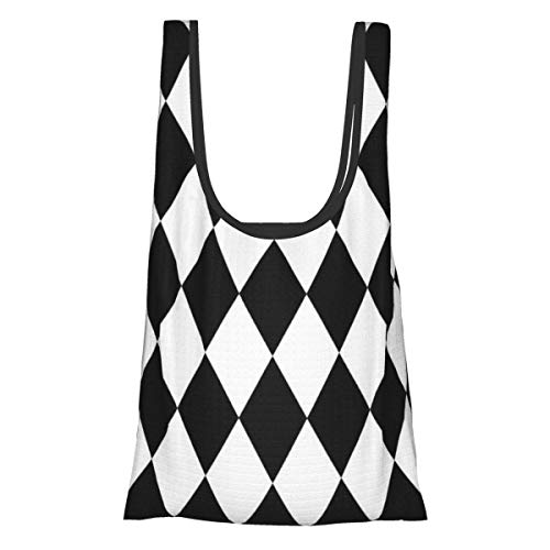 Top-T Azulejo fondo blanco y negro impermeable y ligero, gran capacidad, respetuoso con el medio ambiente, bolsa con asas para ir de compras, biblioteca y comestibles
