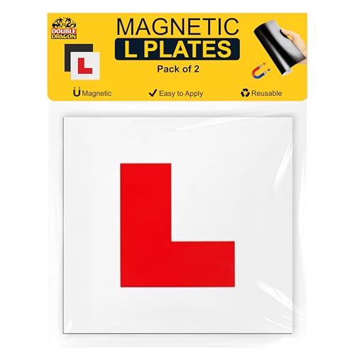 Double Dragon 2-Pack Fully Magnetic Red L Plates for Learner Drivers | DVLA Legal 178x178mm UK Road Signs | Extra-Strong 1.25mm Rubber Magnet PVC Finish | Durable Scratch-Free Wind & Heat Resistant