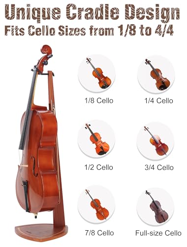 Musbeat Cello Stand with Bow Holder, Handcrafted Mahogany Wood Floor Stand for 4/4 Full-Size and 1/2, 1/4, 3/4, 1/8, 7/8 Cello Home and Studio Display - Thumbnail 6