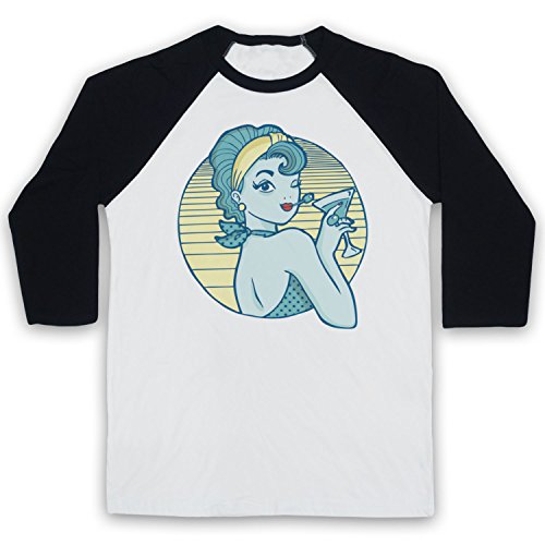 T-shirt baseball retro homme femme avec illustration pin up cocktail lady manches 3/4