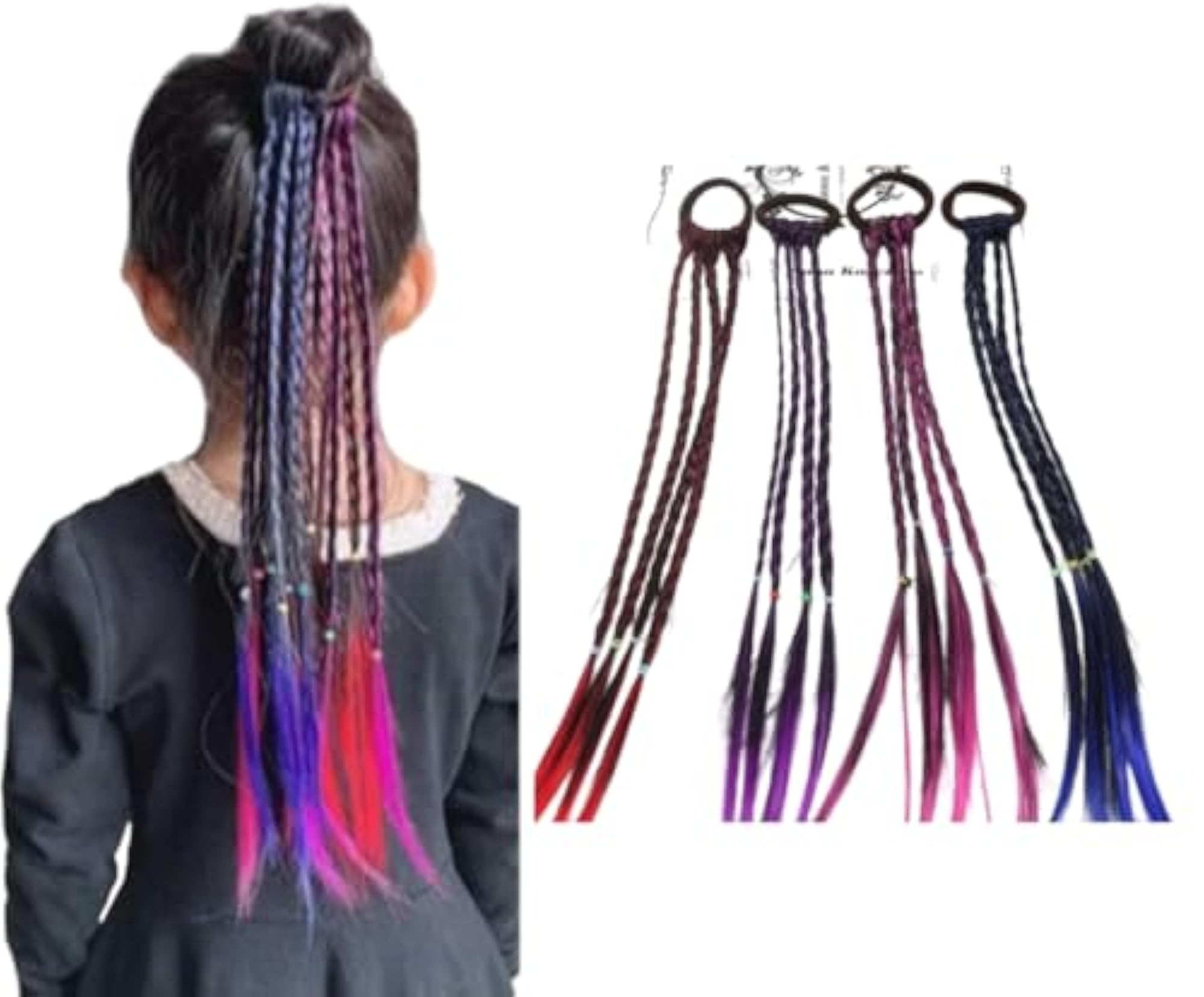04 PCS Extension Braids, Colorful Fake Braid Hairpieces