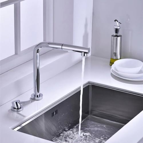 XJTNLB Miscelatore Sottofinestra Cucina con Doccetta Cromo Rubinetteria Cucina Due Fori per Lavello a Scomparsa Rubinetto Miscelatore Monocomando Cucina - 3