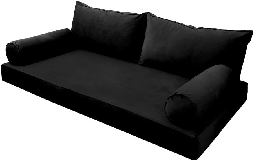 Prolinemax Style V2 Twin Size Velvet Pipe Trim Indoor Daybed Bolster Pillow Cushion Mattress Fitted Sheet |Cover ONLY| AD374