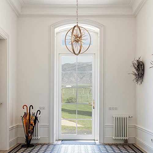 Classy Leaves Gold Chandelier, 6-Light Modern Globe Chandelier, Starburst Gold Pendant Light Fixture With Rotatable Framework For Kitchen Island, Foyer, Dining Room & Entryway, 18’’ D X 20.5’’ H #TOP3