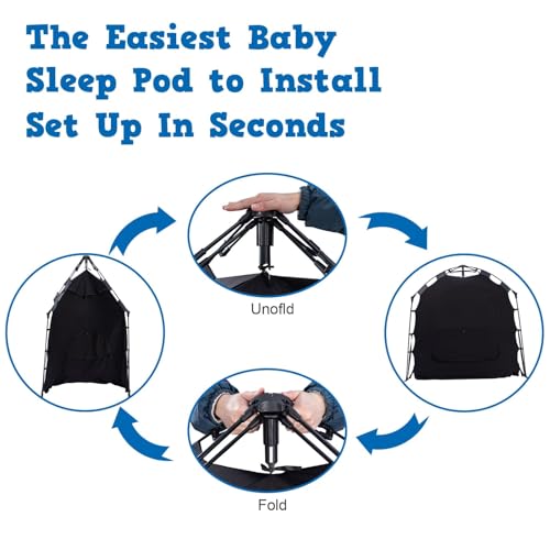 Image of Pack N Play Blackout Cover Baby Sleep Tent 1-Click Set Up Blackout Tent Travel Crib Tent Canopy Portable Privacy Tent Blackout Canopy Crib Cover, Block 95% Light, Black