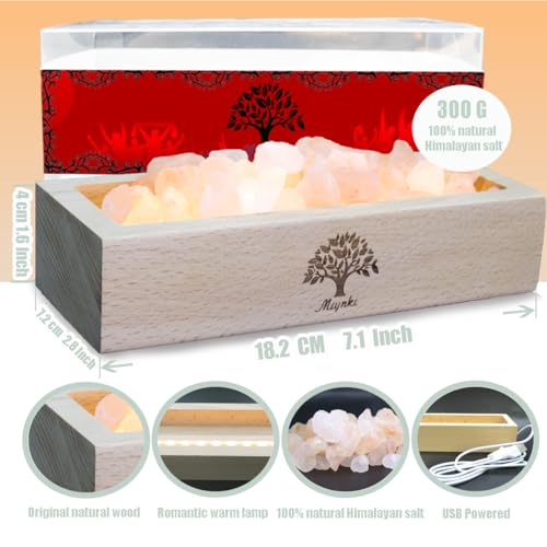 Image of Himalayan Salt Lamp Diffuser - 300g Pink Salt with Wood Base, USB Powered, Warm Light for Aromatherapy, Relaxation, Meditation, Home Decor, Gifts