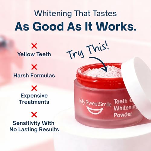 Image of MySweetSmile Teeth Whitening Powder - 6 Month Supply - Removes Years of Coffee, Tea, Smoking & Ageing Stains - Dentist-Approved & Enamel-Safe - IndyBest Award-Winning Whitener (Strawberry)