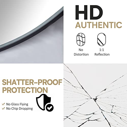 Howofurn Wall Mounted Mirror, 20’’X30’’ Oval Bathroom Mirror, Black Vanity Wall Mirror W/ Stainless Steel Metal Frame & Pre-Set Hooks For Vertical & Horizontal Hang, Ideal For Bedroom, Bathroom #TOP4