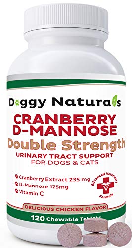 Cranberry D-Mannose for Dogs and Cats Urinary Tract Infection Support Prevents and Eliminates UTI, Bladder Infection Kidney Support, Antioxidant (Double Strength Tablet, 120 Count)