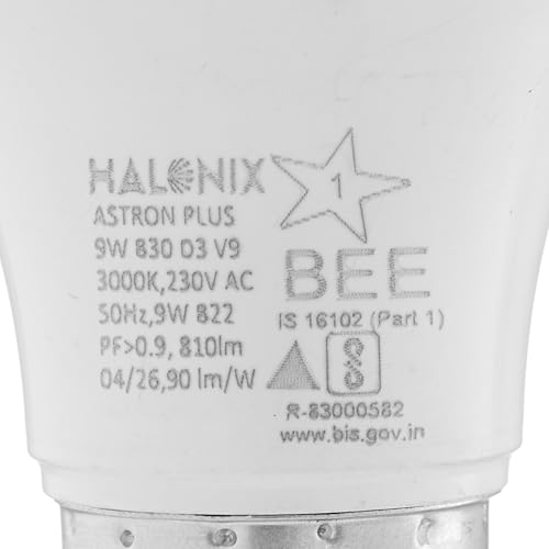 Image of Halonix 9W LED Light Bulb | Yellow (3000K) |Pack of 4 |Energy Efficient| 4kv Surge Protection | Base-B22