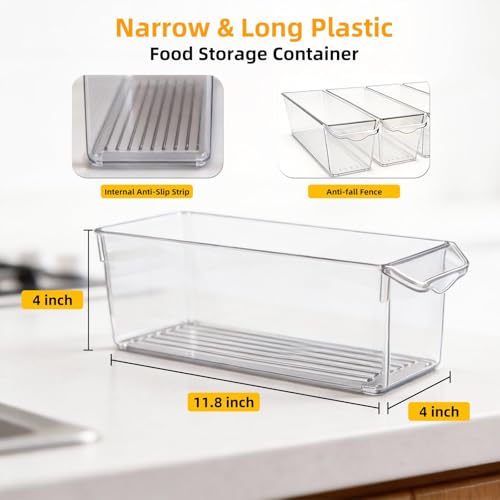 MiraFure 4 Pack Slim Fridge Organizer Bins, BPA Free Clear Refrigerator Storage Containers, Clear Pantry Organization & Cabinet Bins with Handles, Narrow Freezer Bin for Kitchen, Mini Fridge - Image 3