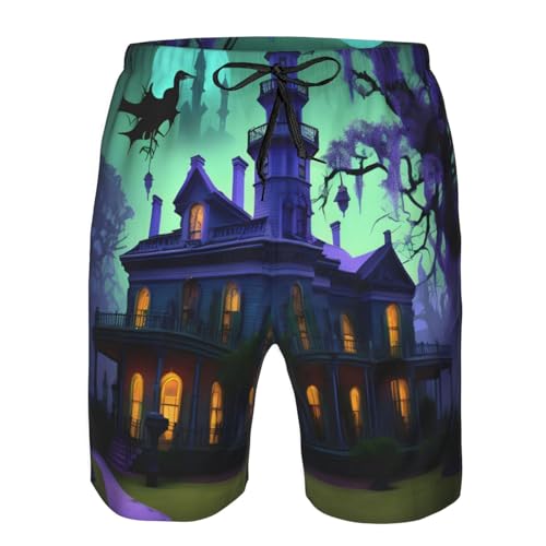 Black Haunted Mansions Print Mens Swim Trunks Quick Dry Swim Shorts Swimsuits with Pockets Beach Shorts for Men4