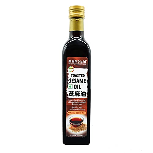 Image of Meishi Toasted Sesame Seed Oil | 500ml | 100% Natural | Vegan, Kosher and Gluten free | Liquid Seasoning | For Sauteing & Finishing| Enjoy with Noodles, Salads, Stir-fries, Sauces, Marinades