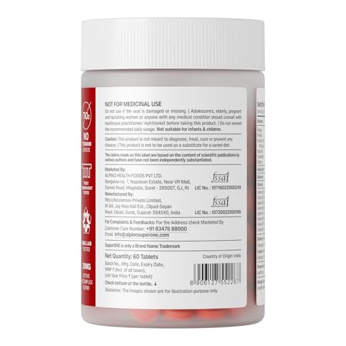 Image of Alpino SuperONE Active B-Complex Tablets | Vitamin B Complex Supplement with B12, B6, Biotin & BioPerine | Energy, Nerve & Skin Support | 60 Tablets