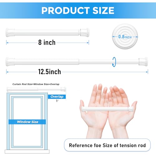 Image of 6 Pack Spring Tension Curtain Rod 8 to 12.5 Inch, DIY Mini Tension Rods No Drill for Slim Window Cupboard Closet Sidelights, White