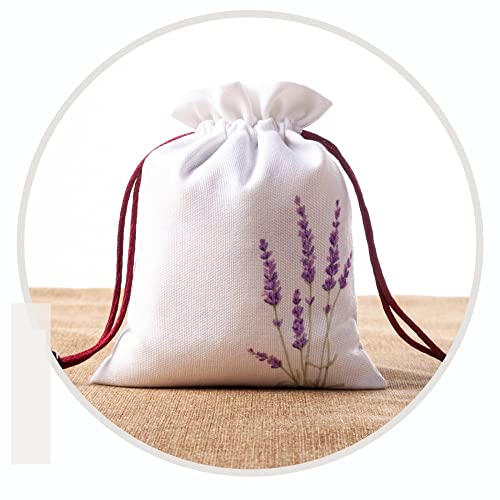 4 Bolsas de Lino con Cordón, Estampado Lavanda, 13x16 cm miniatura 1