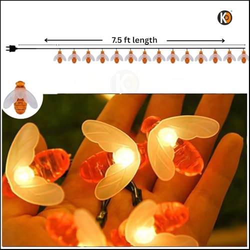 Image of K D Honey Bee String Fairy Lights -Yellow | 16 LED Honee Bee led Light with Plug | 7.5 ft Length | Waterproof Decor Lights for Diwali /Cafe /Home for Indoor & Outdoor (Honey bee Yellow)