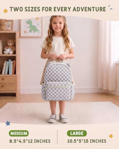 Image of Kids Backpack for Girls and Boys Ages 5-8 | 15inch Corduroy Backpack Kids Bookbag for School Preschool Kindergarten Daycare Daypack-Purple Checkered