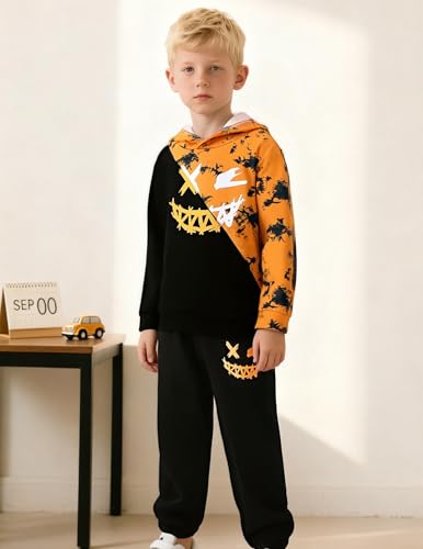 Image of KIDLAGA Toddler Boy Clothes Long Sleeve Hoodie Sweatsuits Tops and Pants Boys Fall Winter Color Block Outfits Set 5-12 Years