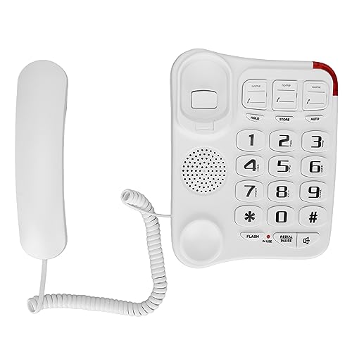 Haofy Teléfono Fijo con Cable con Botones Grandes para Personas Mayores con Diseño de Protección contra Truenos, y Botones con Memoria Fotográfica,Blanco